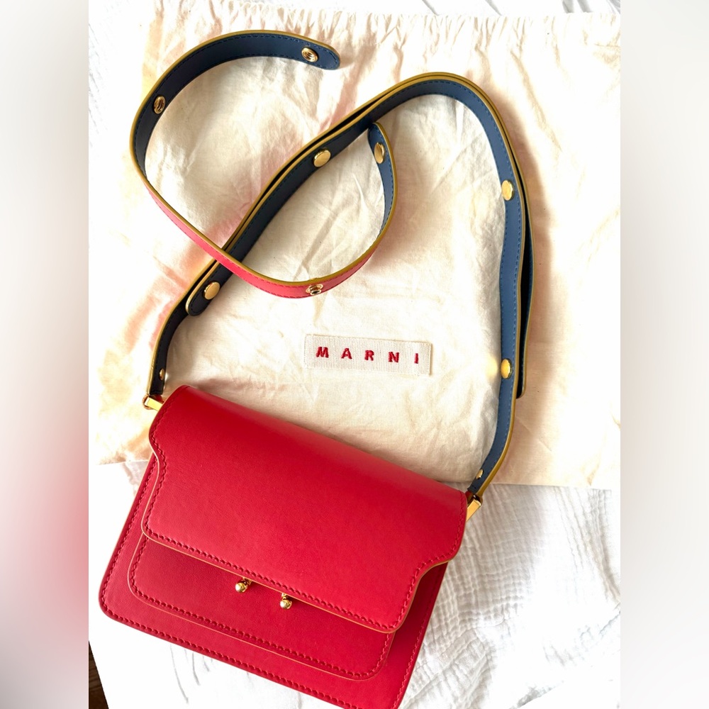 Marni leather red crossbody mini bag gold hardware with dustbag - Authenticated